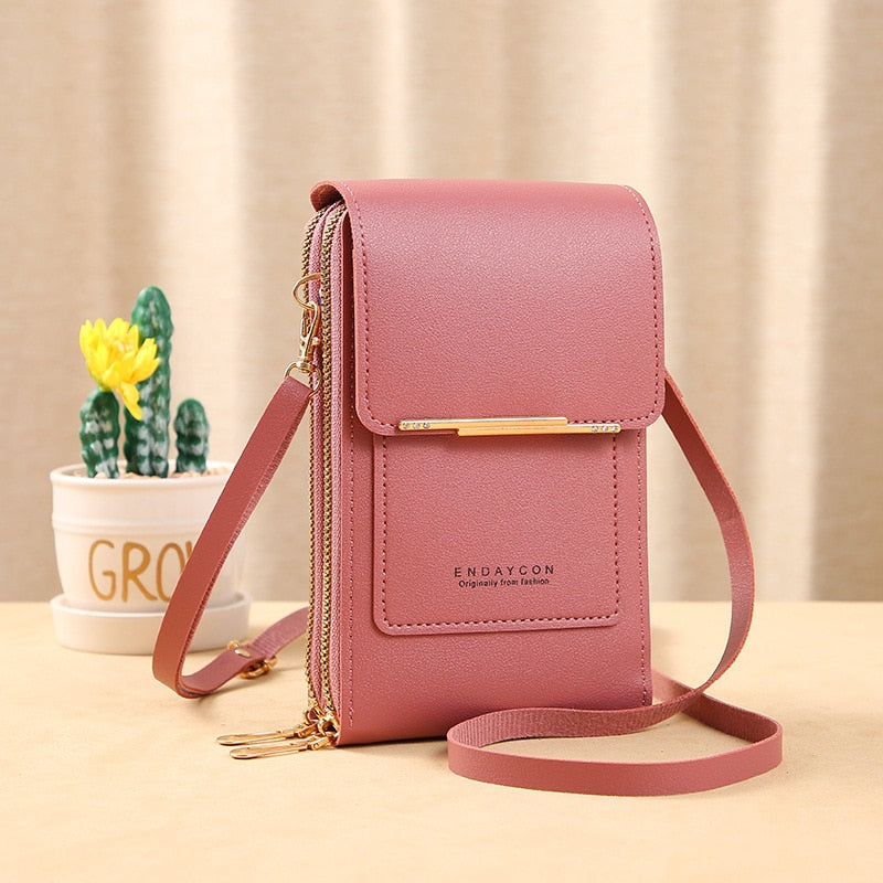EB | Leder Smartphone Clutch Damen Handtasche mit Touchscreen-Fenster
