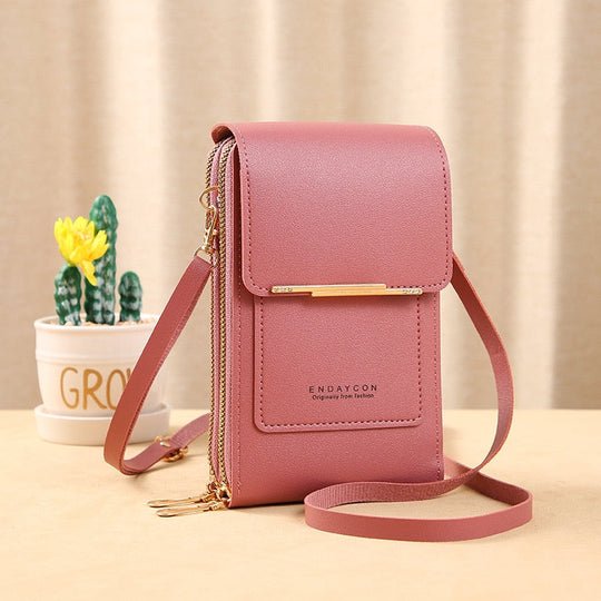 EB | Leder Smartphone Clutch Damen Handtasche mit Touchscreen-Fenster