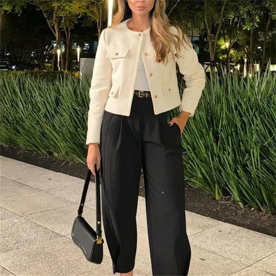 EB | Elegante Bouclé-jacke Goldknöpfe und Taschen Klassischer Stil