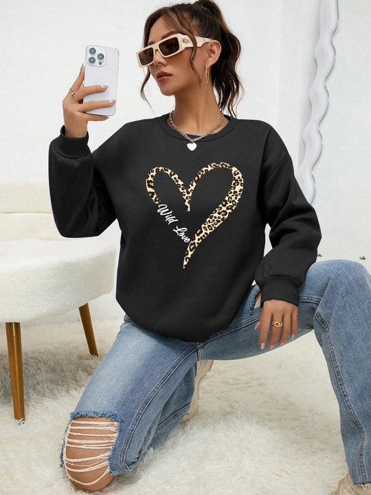 EB | Sweatshirt mit Leopard-herzprint Polyester Trendy und Komfortabel