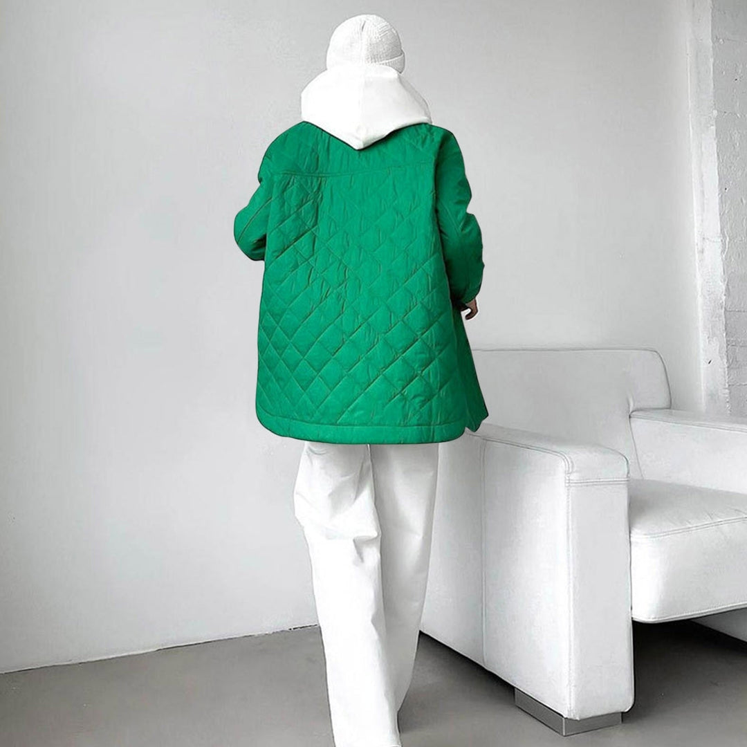 EB | Lange Steppjacke mit Druckknopfverschluss für Frauen Ideal für Den Winter