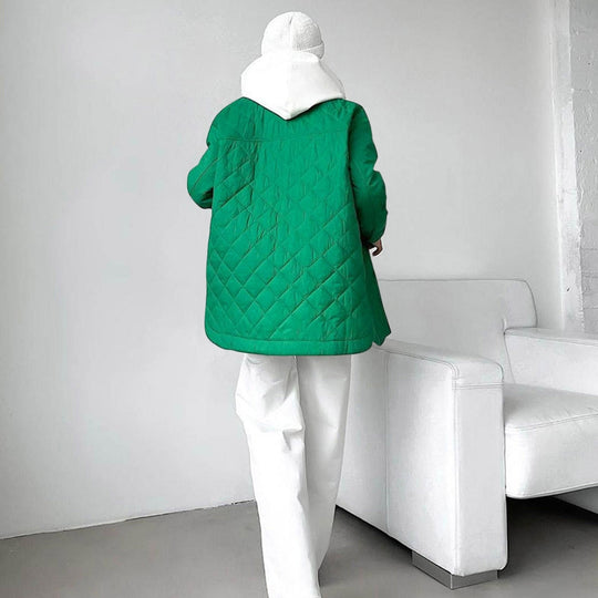 EB | Lange Steppjacke mit Druckknopfverschluss für Frauen Ideal für Den Winter
