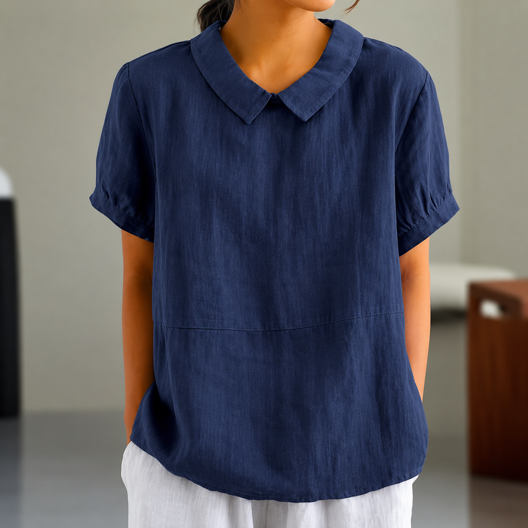 EB | Bequeme Baumwoll Leinen Bluse mit Peter Pan Kragen