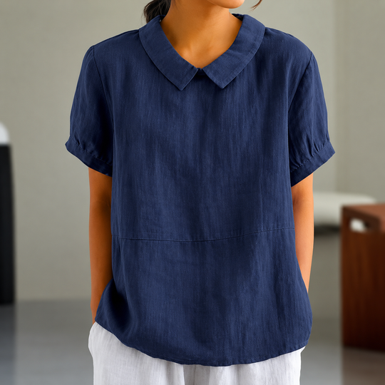 EB | Bequeme Baumwoll Leinen Bluse mit Peter Pan Kragen