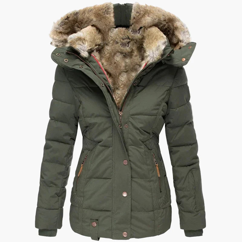 EB | Winterjacke mit Kapuze und Kunstfellbesatz - Elegante, Taillierte Outdoorjacke für Kalte Tage