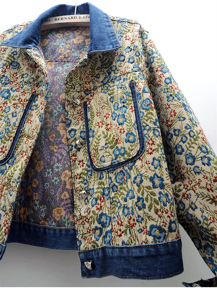 EB | Jeansjacke mit Jacquard Stickerei für Damen