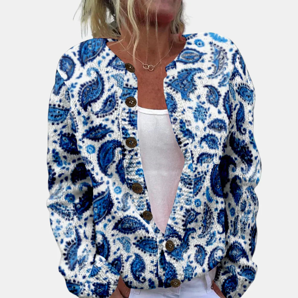 EB | Blauer Blattdruck Cardigan