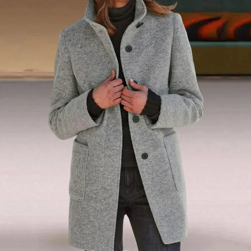 EB | Elegante Lange Jacke mit Hochgeschlossenem Kragen