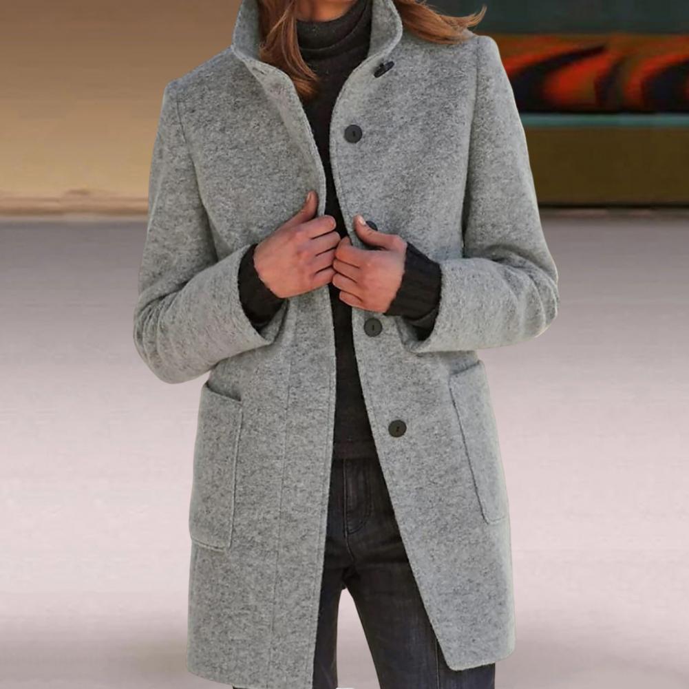 EB | Elegante Lange Jacke mit Stehkragen