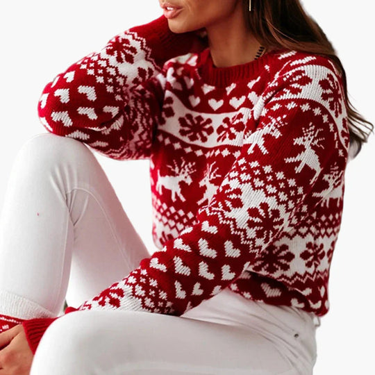 EB | Winterpullover Im Norwegerstil - Weihnachtsmotiv, Herz- und Rentiermuster, Ideal für Festliche Anlässe und Alltag