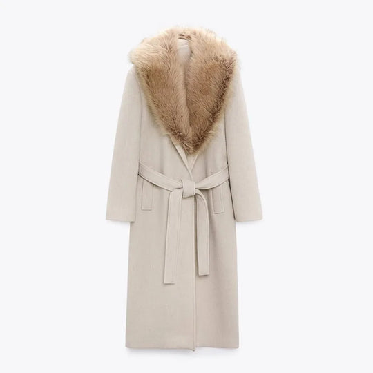 EB | Lange Jacke mit Kunstpelzkragen Taillierte Passform Eleganter Look