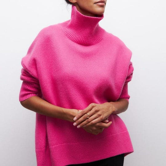 EB | Rollkragenpullover Oversized Fit Weicher Strick Kurze Ärmel