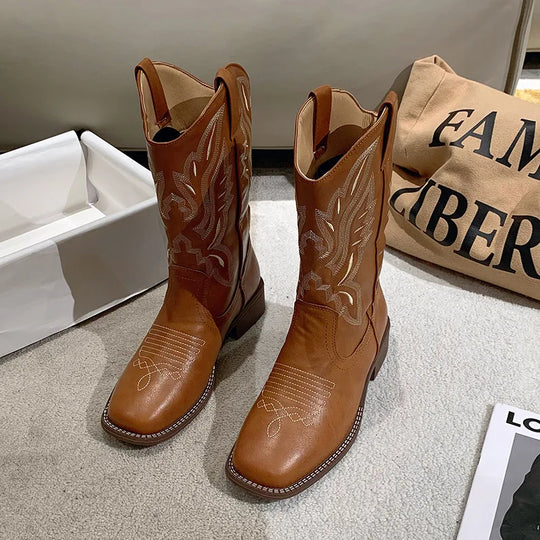 EB | Bestickte Cowboystiefel Aus Leder für Damen