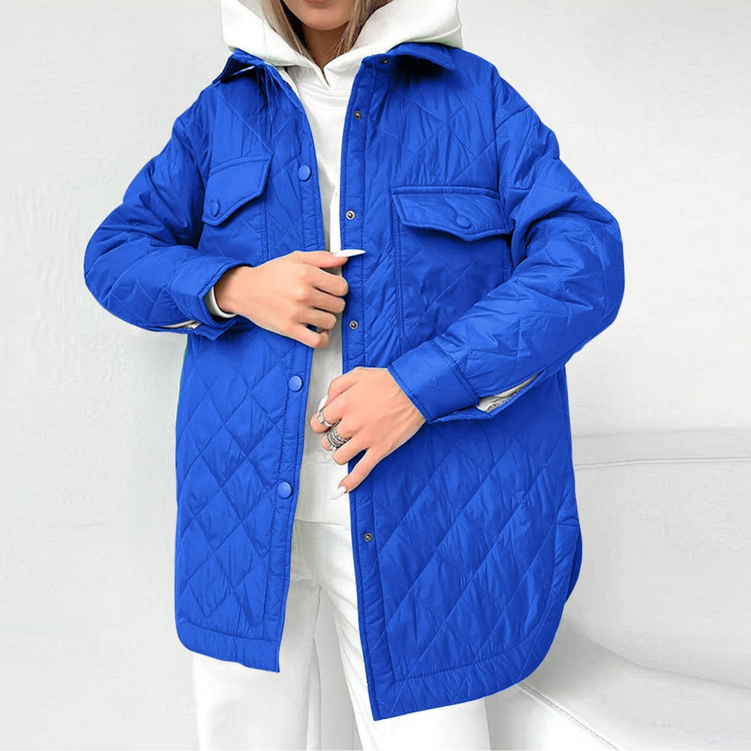 EB | Lange Steppjacke mit Druckknopfverschluss für Frauen Ideal für Den Winter