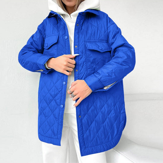 EB | Lange Steppjacke mit Druckknopfverschluss für Frauen Ideal für Den Winter