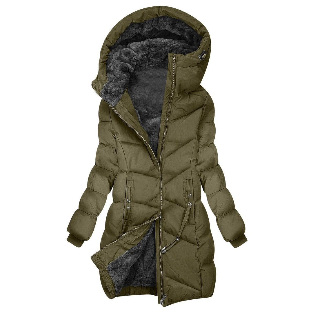 EB | Wintermantel Lang Steppjacke mit Kapuze - Winddichter, Warmer Outdoor Parka