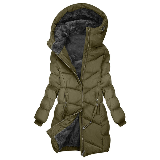 EB | Wintermantel Lang Steppjacke mit Kapuze - Winddichter, Warmer Outdoor Parka