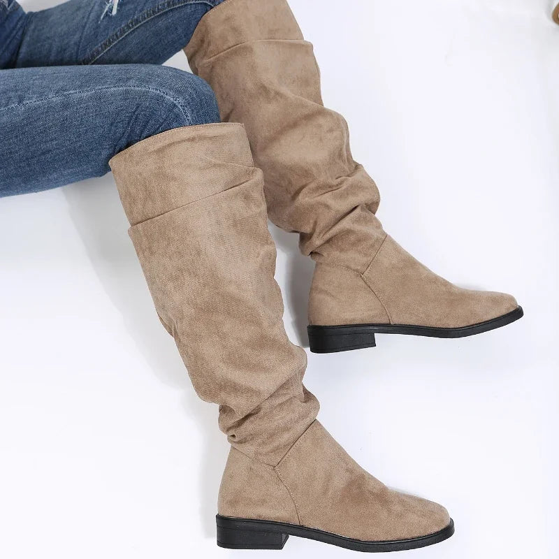 EB | Hohe Röhre Biker Stiefel mit Klobigem Absatz und Runder Zehe