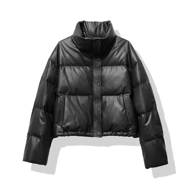 EB | Damen cropped glänzende Pufferjacke