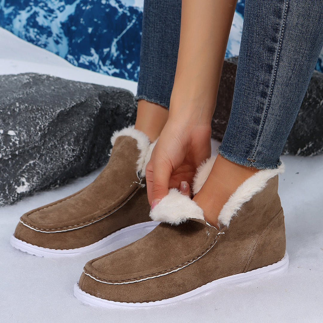 EB | Bequeme Kurze Stiefel mit Plüschigem Fell und Flachen Sohlen für Frauen