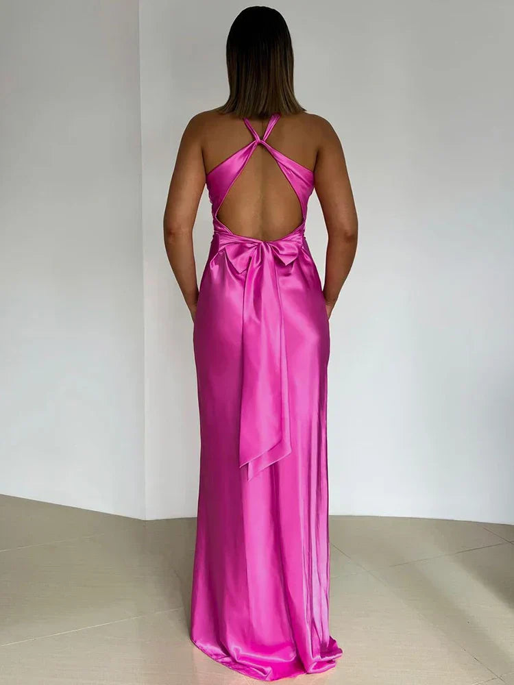 EB | Schleife Rückenfrei Abend Maxi Kleid