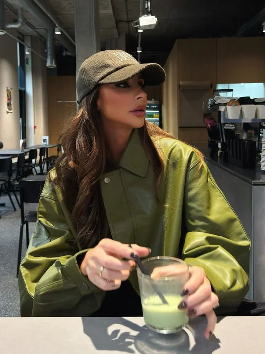 EB | Trendy Übergröße PU-Lederjacke