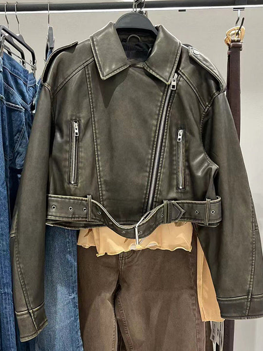 EB | Vegan Leder Trenchcoat mit Reißverschluss und Gürtel für Frauen Umweltfreundliche Materialien