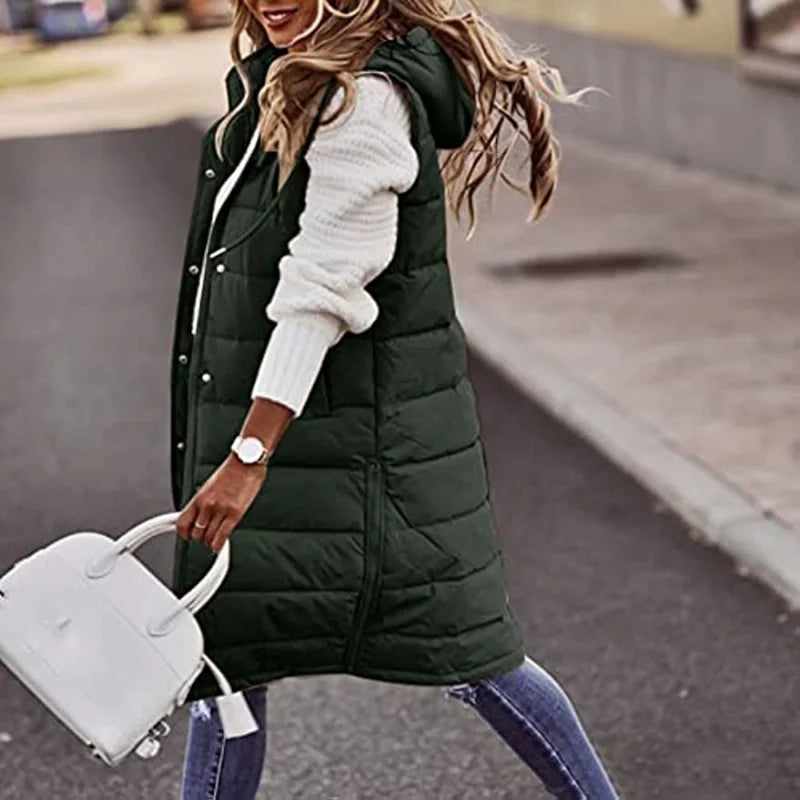 EB | Lange Pufferweste mit Kapuze Polyester Warm, Trendy