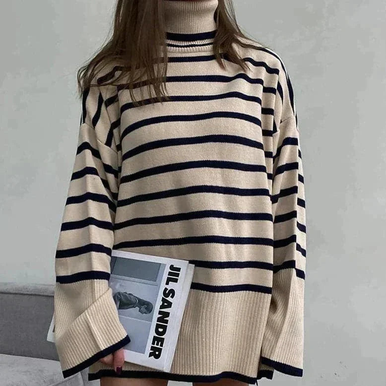 EB | Strickpullover Oversized Fit Weicher Rollkragen Langer Ärmel Freizeit Design