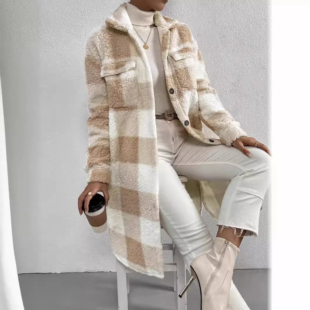 EB | Langer Kariert Fleece-Mantel