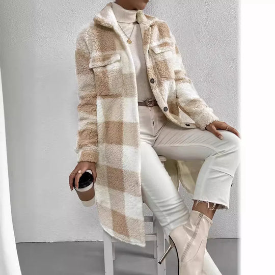 EB | Langer Kariert Fleece-Mantel