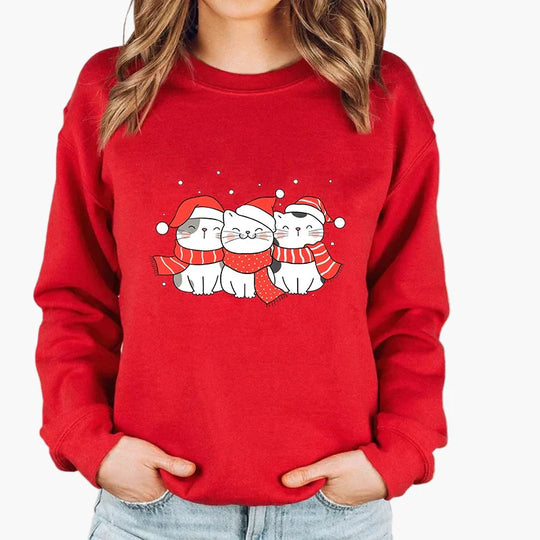 EB | Weihnachtspullover mit Katze und Lichterkette - Lustiger Winter-Sweater für Katzenliebhaber