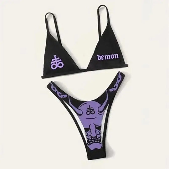 EB | Sexy Goth Bikini Frauen Buchstaben Totenkopf Druck Badeanzug Split Badeanzug Hohe Taille Gotische Bikini Set Strandoutfits