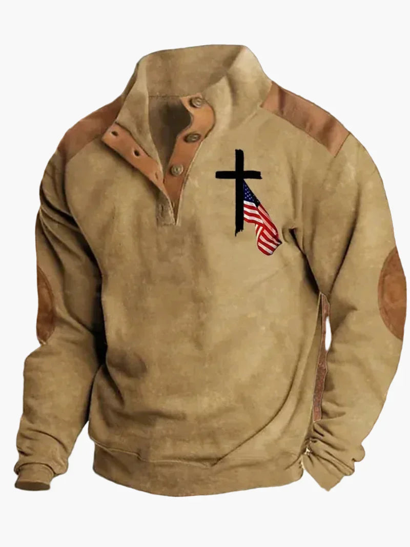 EB | Retro Cowboy Sweatshirt mit Digitaldruck und Stehkragen - Western Casual Pullover für Outdoor und Freizeit