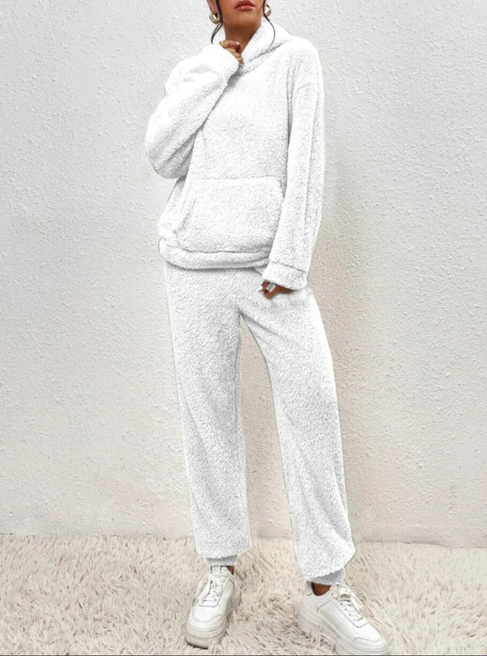 EB | Weiche Teddyjacke Damen Loungewear Satz mit Kapuze