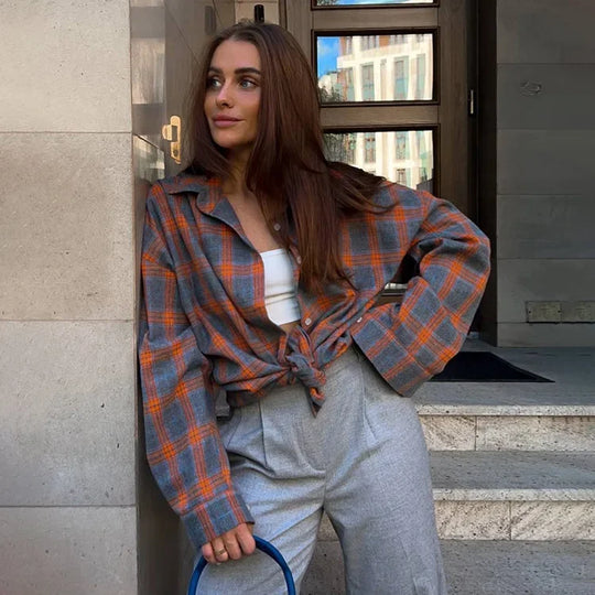 EB | Langarmiges Hemd mit Kariertem Muster Baumwollmix Lässig und Trendy