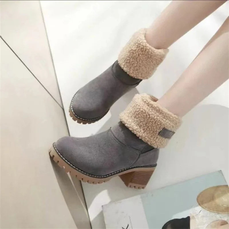 EB | Herbst/Winter Legere Quadratische Absatz Runde Zehen Blockabsatz Stiefel