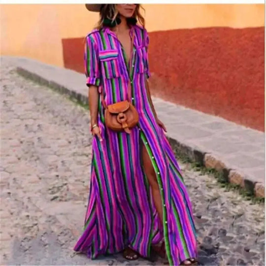 EB - Gestreiftes lässiges, langes Maxikleid