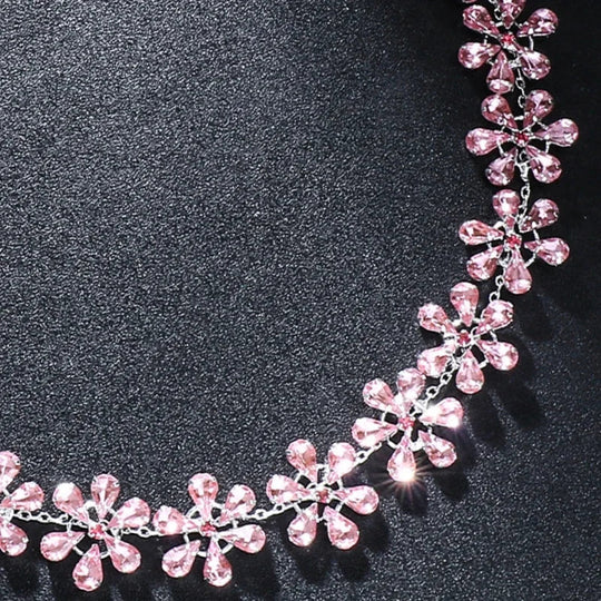 EB | Mode Pink Crystal Flowers Choker Necklace Statement Accessories Mode Frauen Rhinestone Collar Necklace Schlüsselbein Schmuck Ins