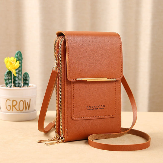 EB | Leder Smartphone Clutch Damen Handtasche mit Touchscreen-Fenster
