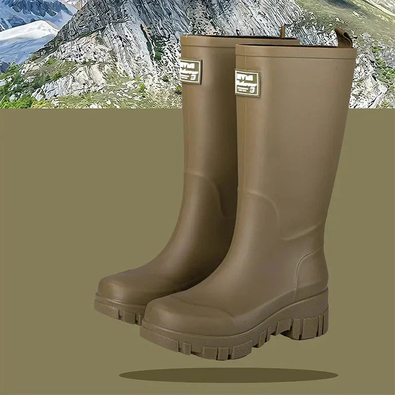 EB | Damen Chelsea wasserdichte Stiefel mit Blockabsatz & gemusterter Sohle