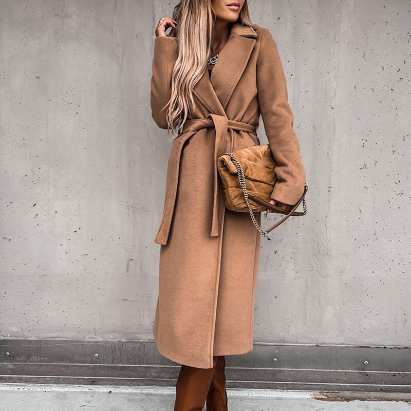 EB | elegante lange Damenjacke mit Gürtel