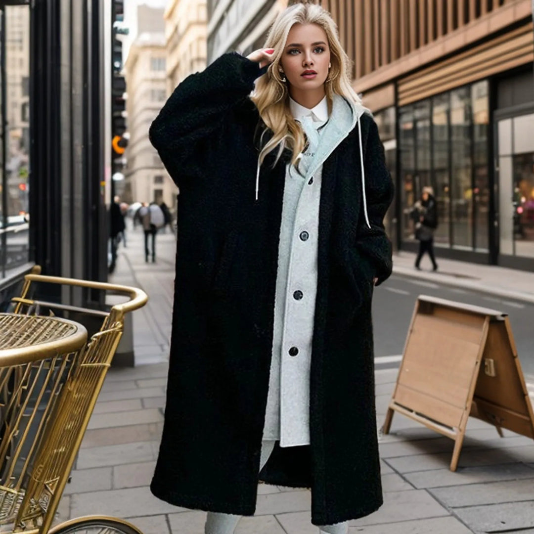EB | Lange Hoodie-jacke Teddy-material Warm und Trendy