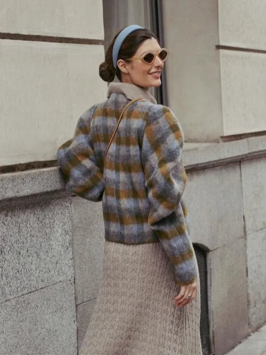 EB | Vintage Karo-Mantel - Rundhalsmantel
