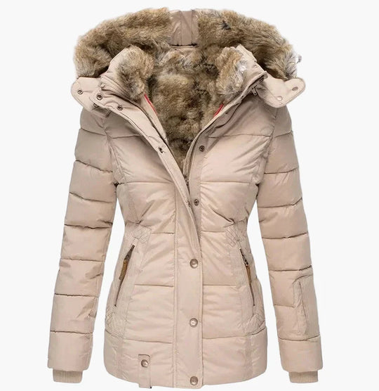 EB | Winter Steppjacke mit Kapuze und Kunstfell - Modische Figurbetonung, Ideal für Kalte Tage