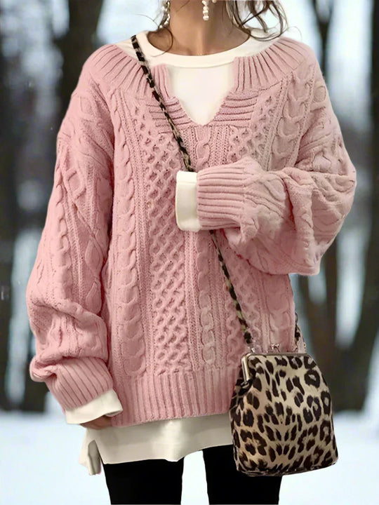 EB | Strickpullover Oversized Kabelstrick Weich und Warm Lässige Passform