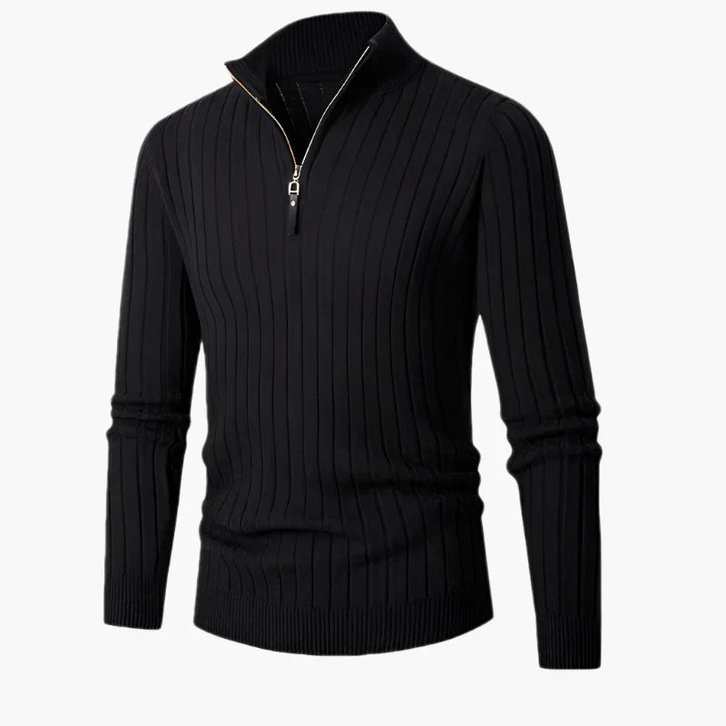 EB | Knitted Sweater With Stand-Up Collar And Half-Zip - Elegant Casual And Business Look