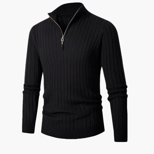 EB | Knitted Sweater With Stand-Up Collar And Half-Zip - Elegant Casual And Business Look