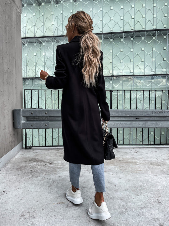 EB | Elegante Doppelreihige Jacke Wolle und Polyester Klassisch, Warm