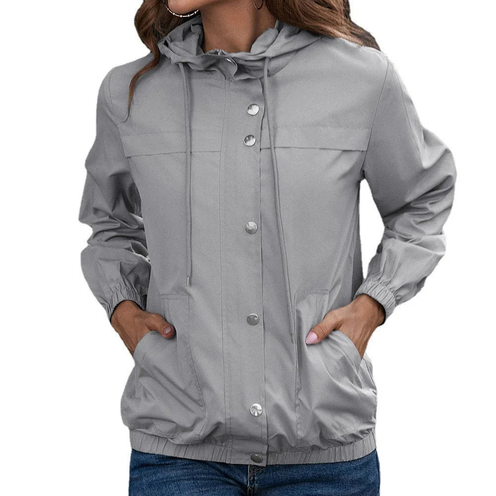 EB | Damen Kapuze Wasserdichter Trenchcoat Langarm